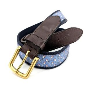 Vineyard Vines Mens Lacrosse Stick Canvas Leather Club Belt Navy Blue Size 30